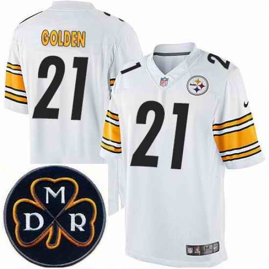 Men's Nike Pittsburgh Steelers #21 Robert Golden Elite White NFL MDR Dan Rooney Patch Jersey